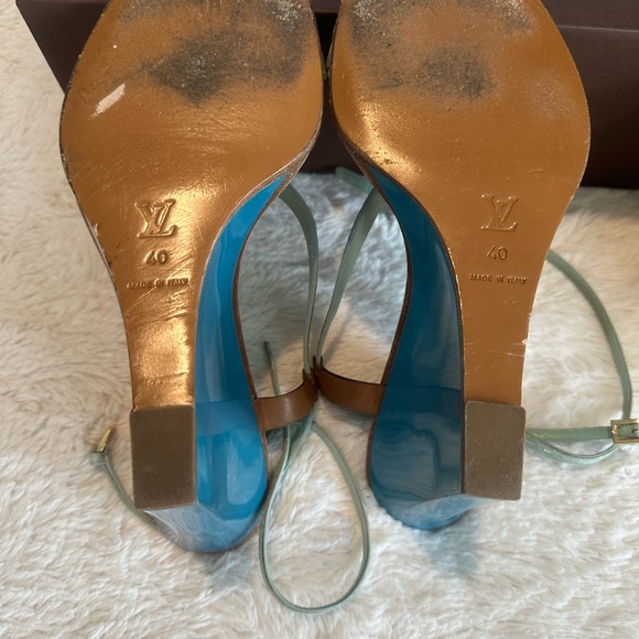 Elegant Blue and Brown Wedge Sandals - Picture 4 of 4